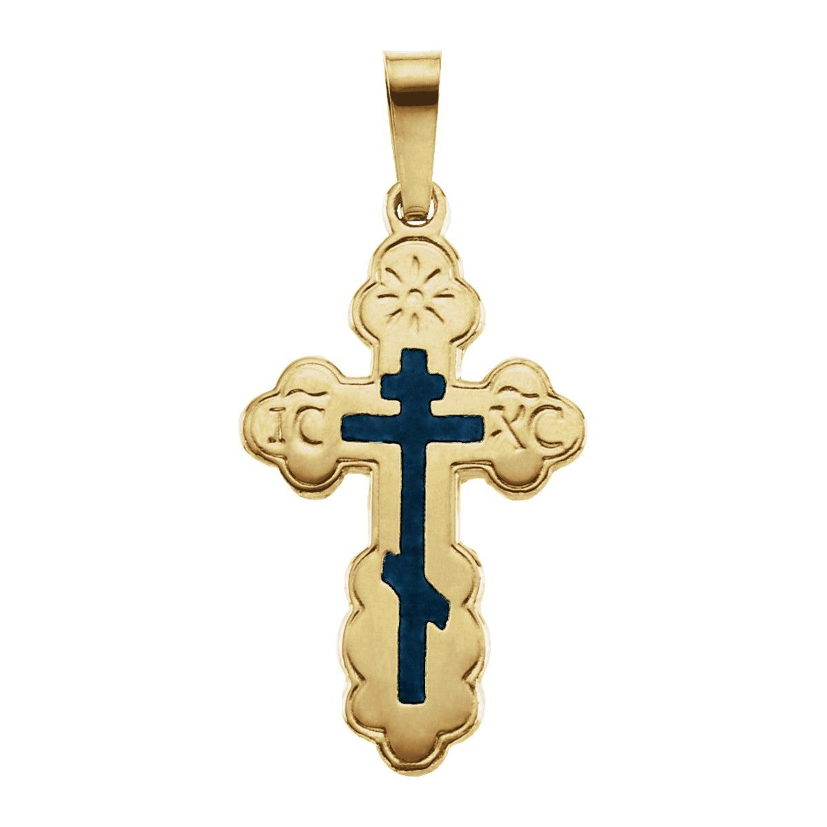 Blue Enamel Orthodox Cross Pendant