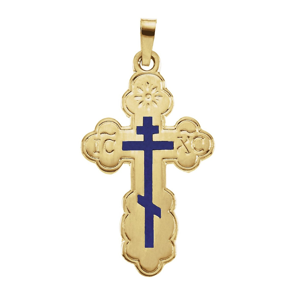 Blue Enamel Orthodox Cross Pendant