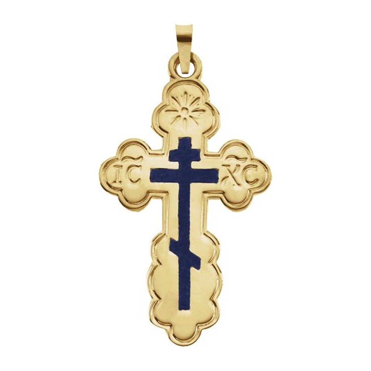 Blue Enamel Orthodox Cross Pendant