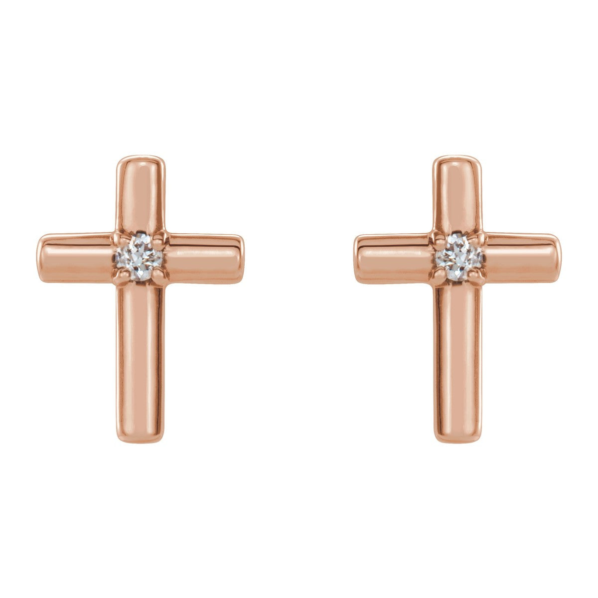 Solitaire Diamond Cross Stud Earrings