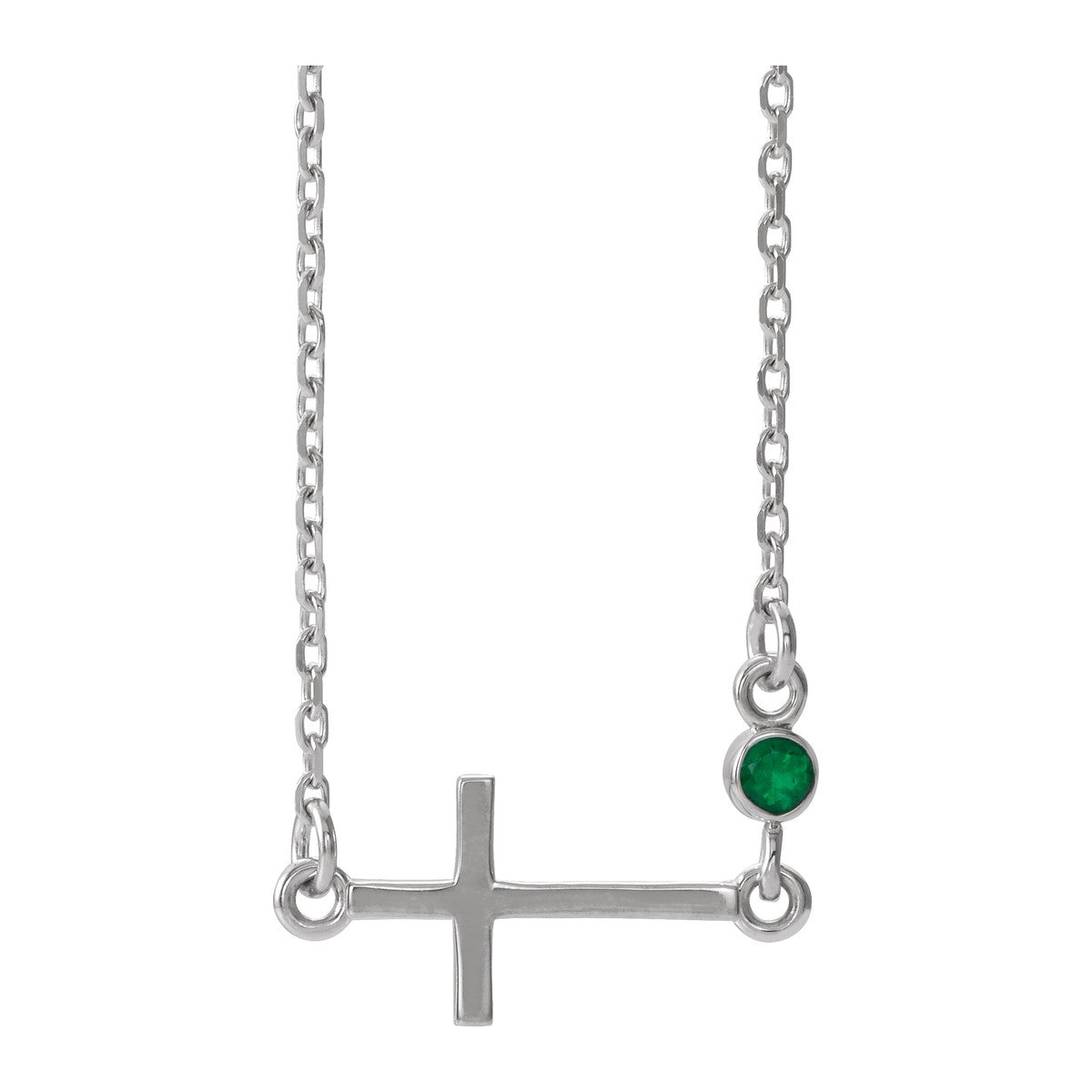 Gemstone-Accent Sideways Cross Necklace