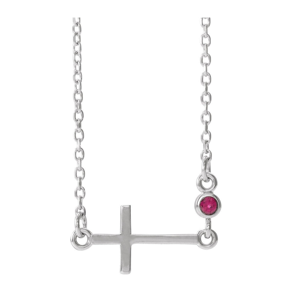 Gemstone-Accent Sideways Cross Necklace