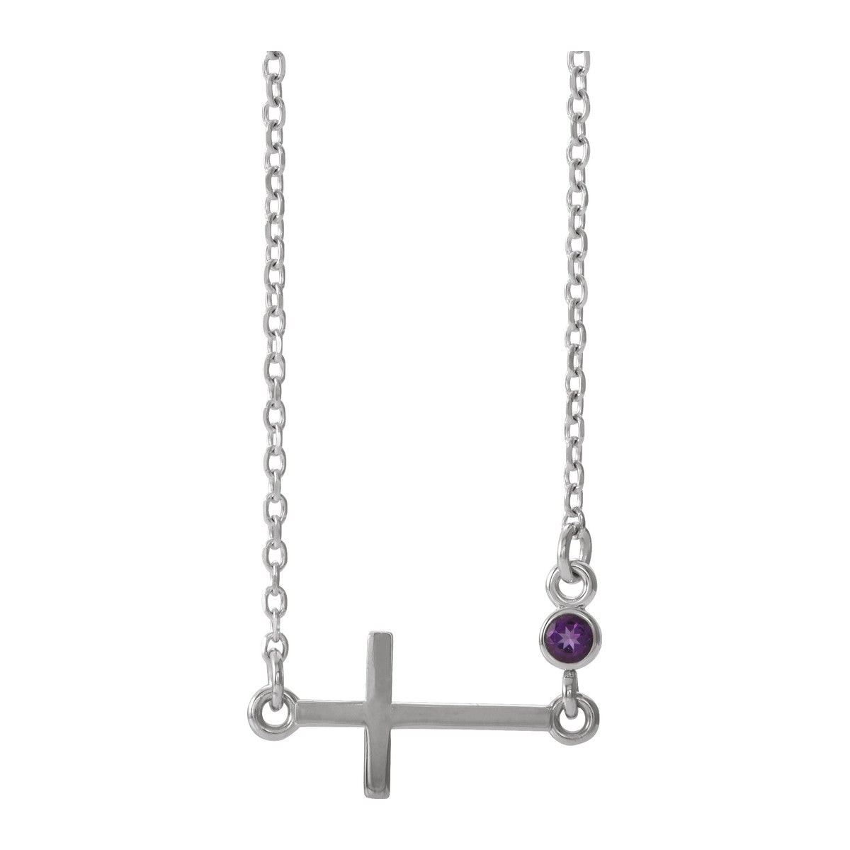 Gemstone-Accent Sideways Cross Necklace