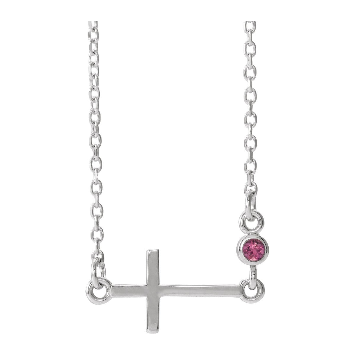Gemstone-Accent Sideways Cross Necklace