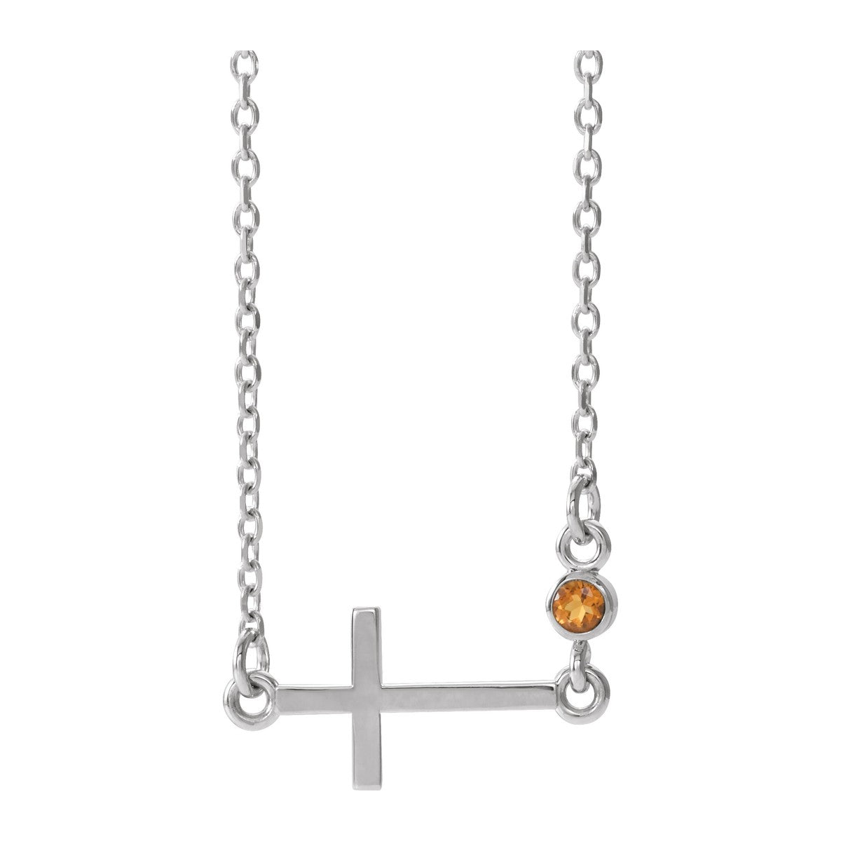 Gemstone-Accent Sideways Cross Necklace