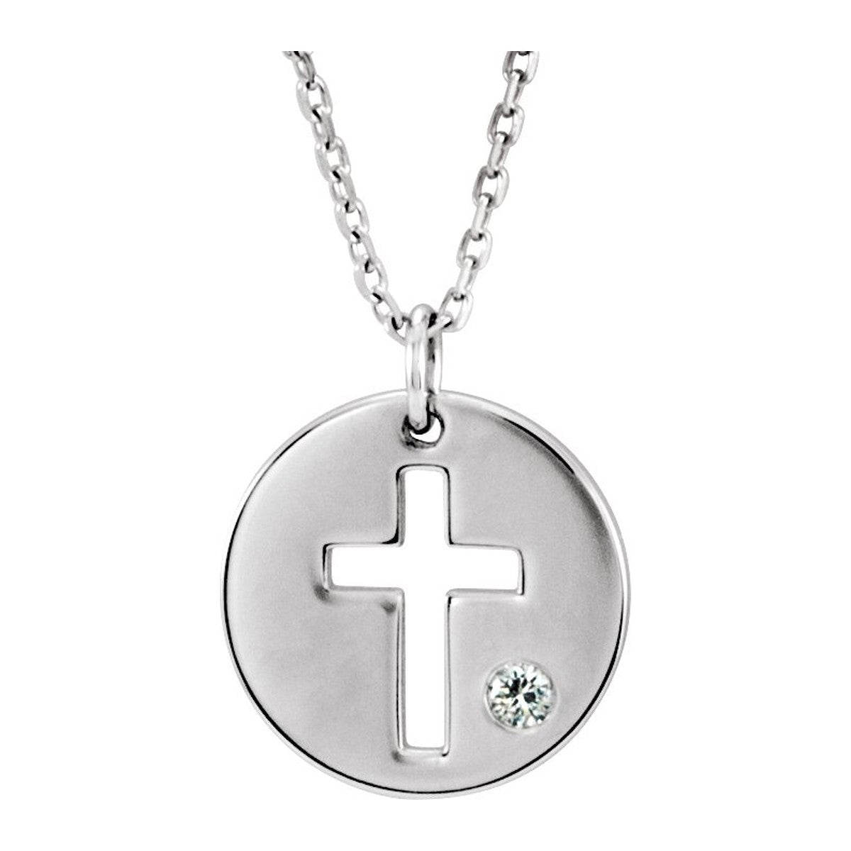 Pierced Cross Disc Necklace with Stone