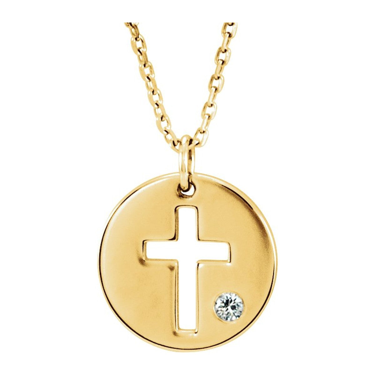 Pierced Cross Disc Necklace with Stone