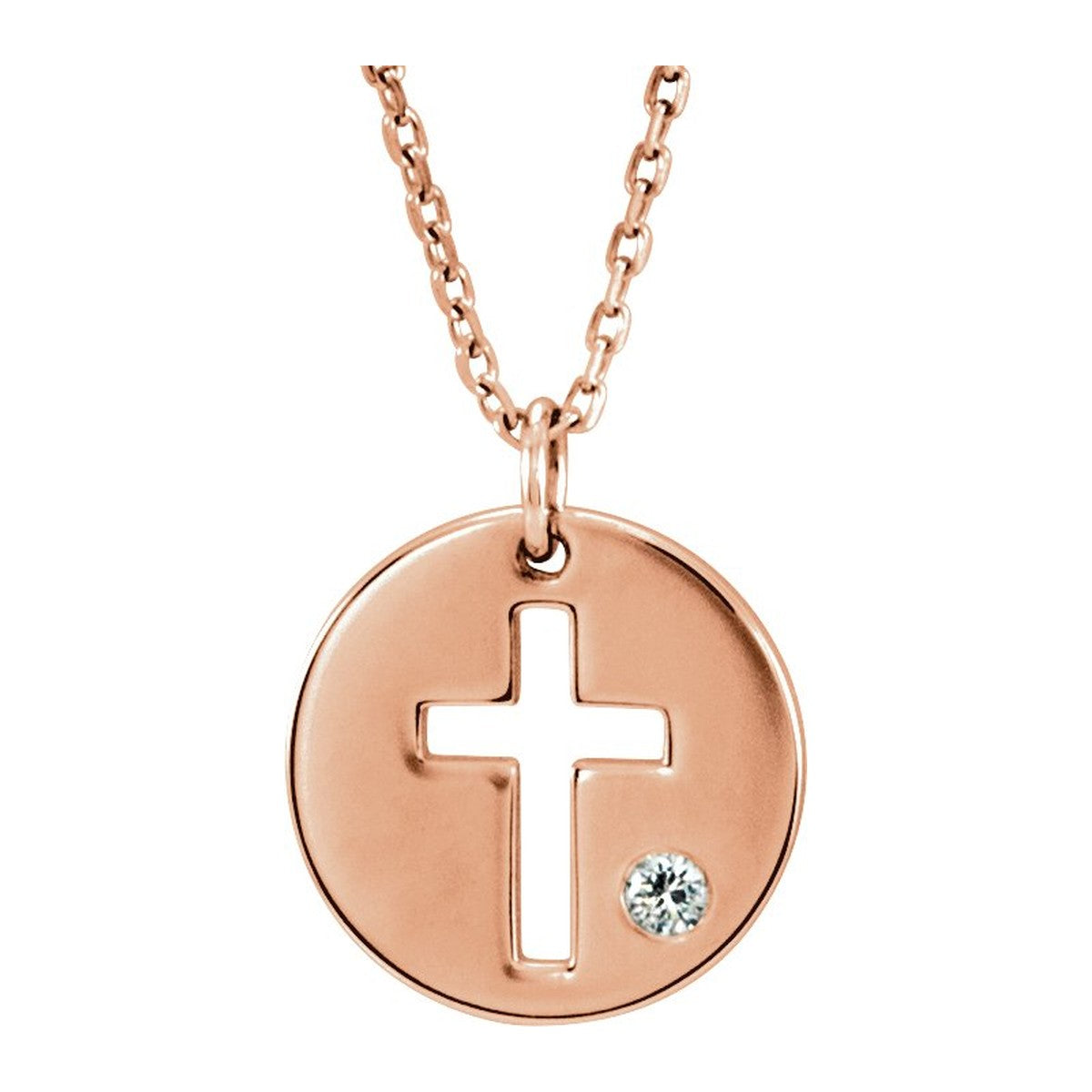 Pierced Cross Disc Necklace with Stone