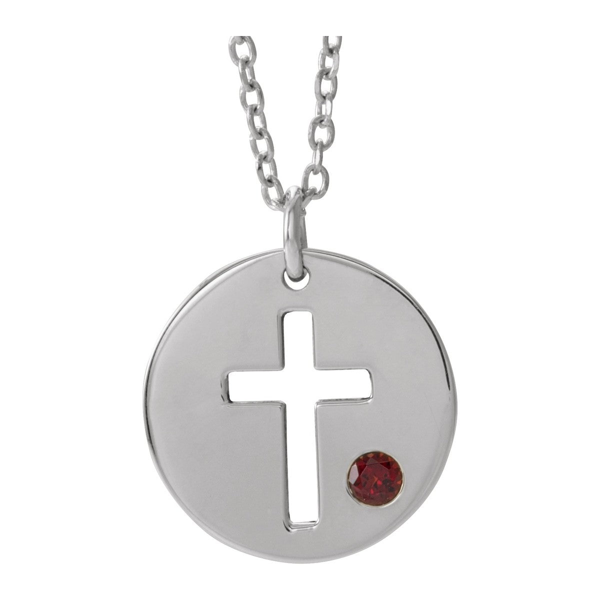 Pierced Cross Disc Necklace with Stone