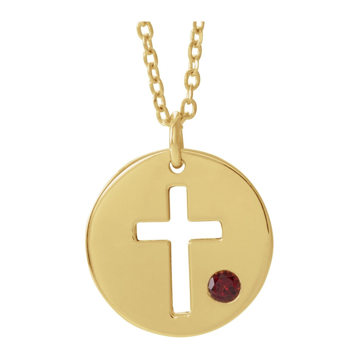 Pierced Cross Disc Necklace with Stone