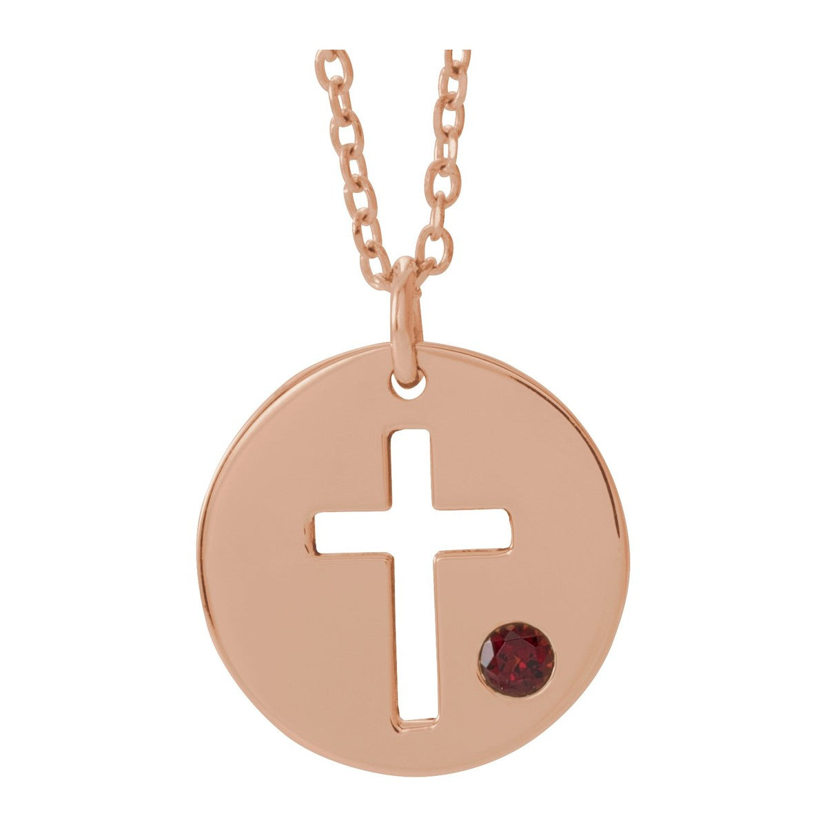 Pierced Cross Disc Necklace with Stone