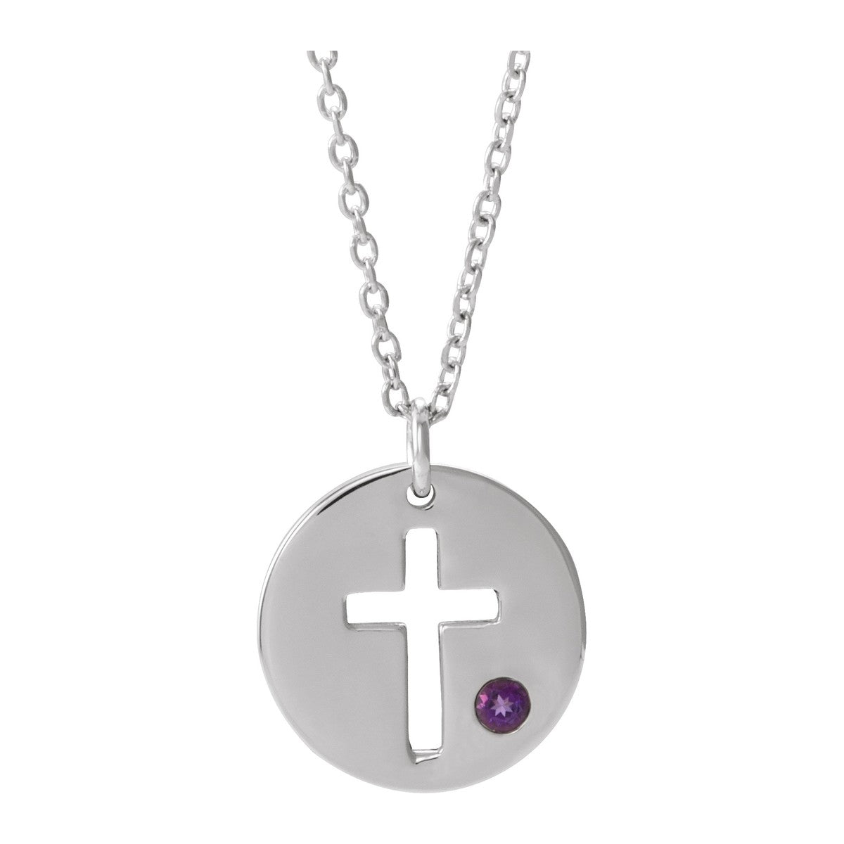 Pierced Cross Disc Necklace with Stone