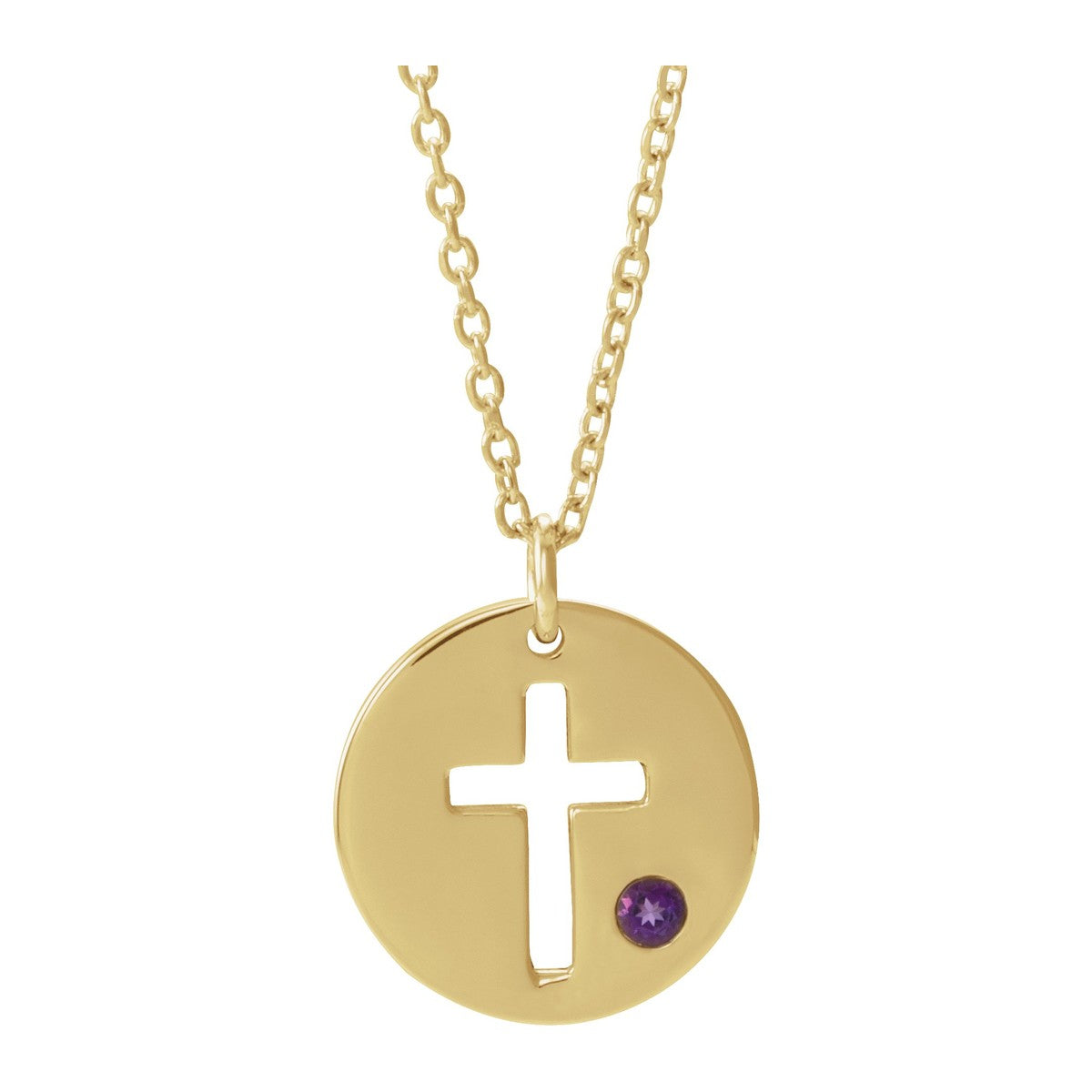Pierced Cross Disc Necklace with Stone