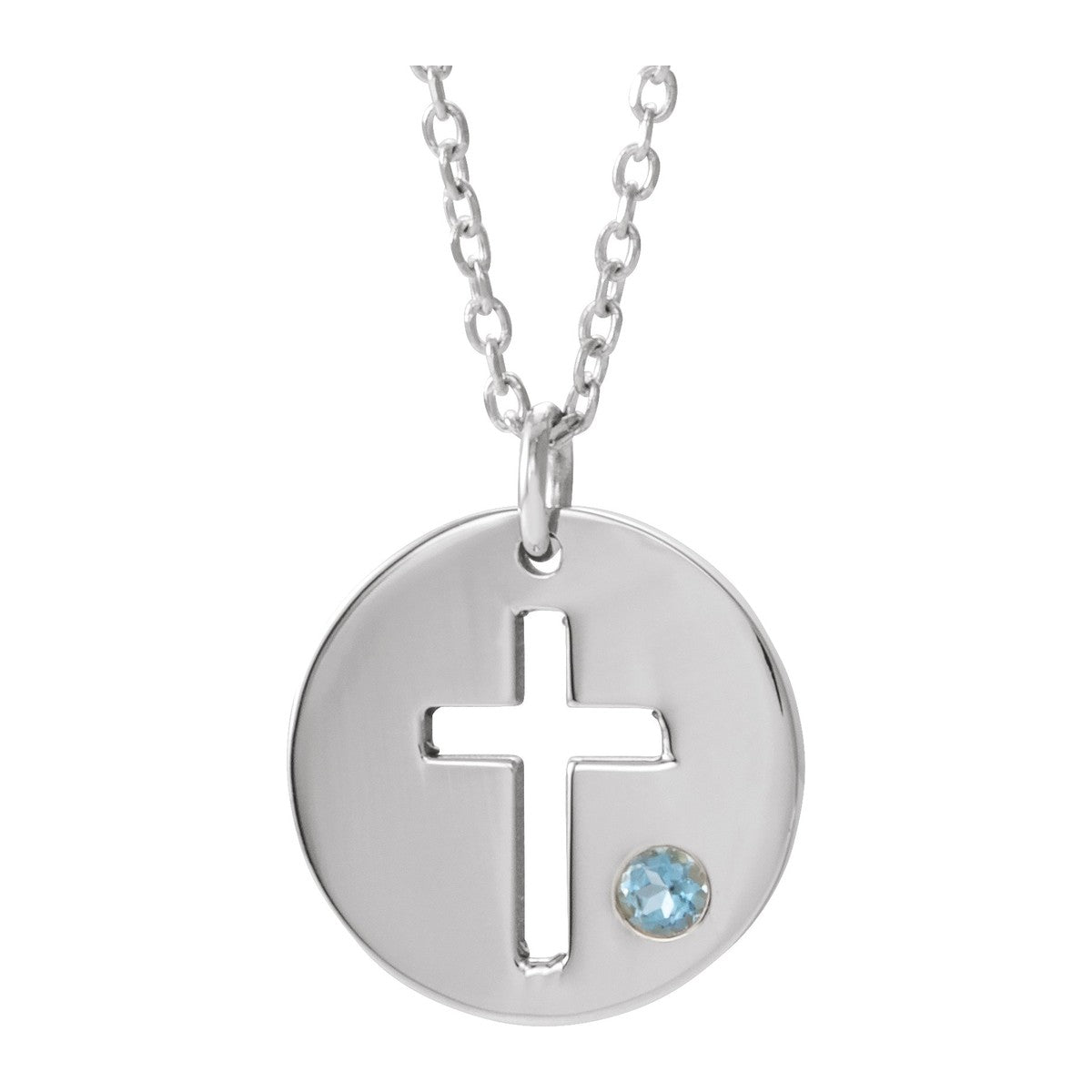 Pierced Cross Disc Necklace with Stone
