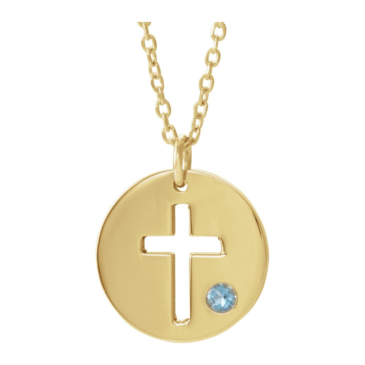 Pierced Cross Disc Necklace with Stone