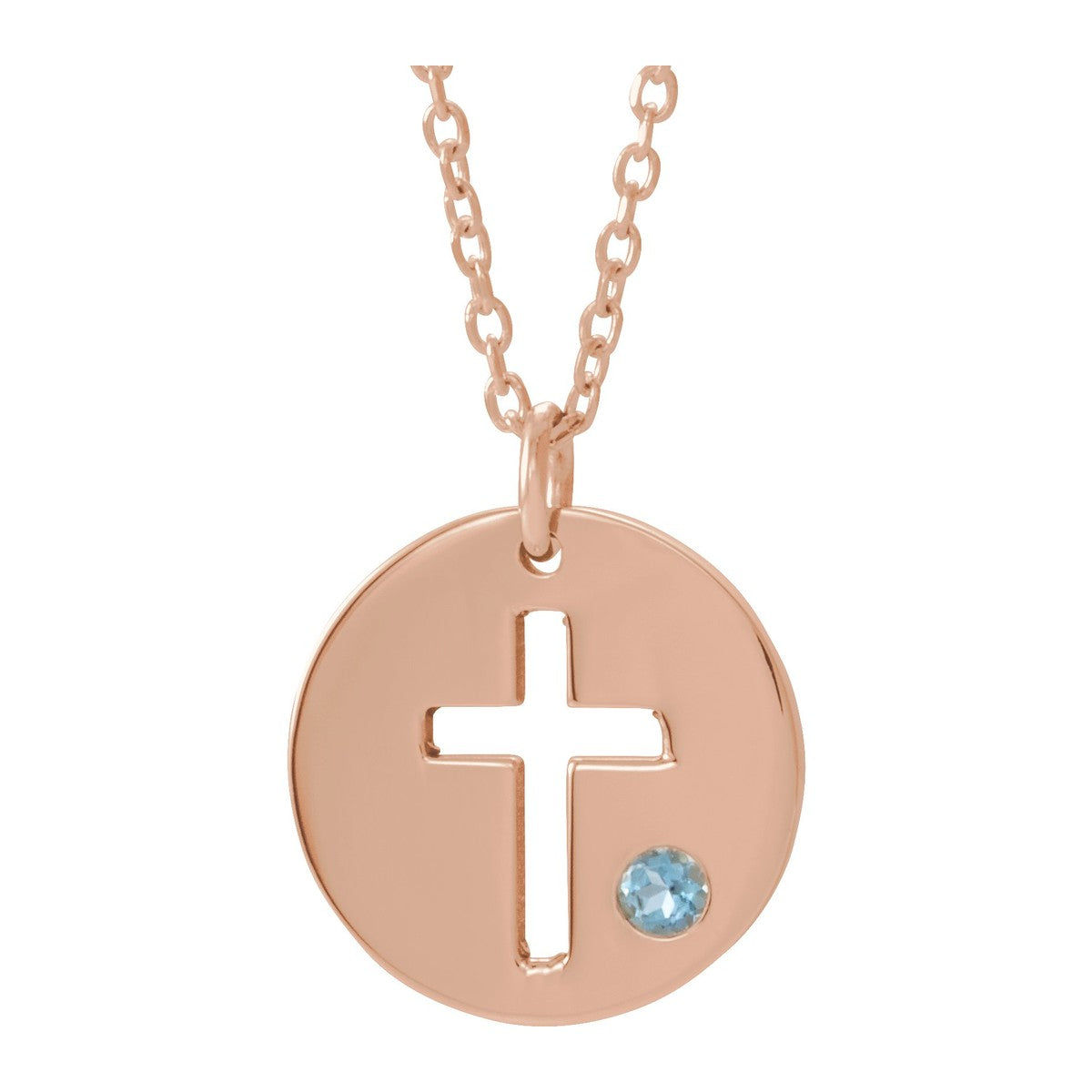Pierced Cross Disc Necklace with Stone