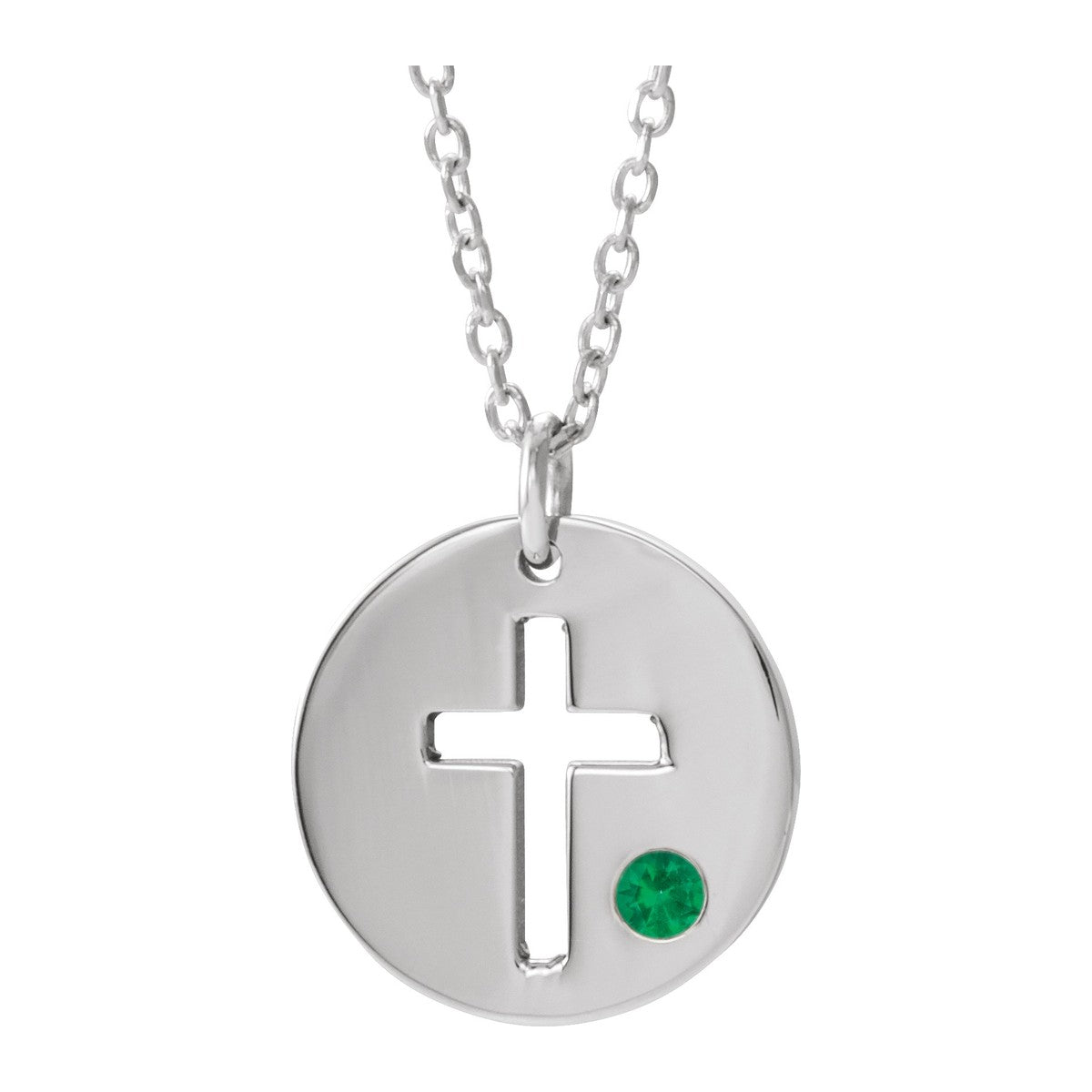 Pierced Cross Disc Necklace with Stone