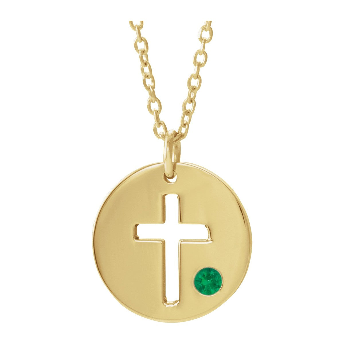 Pierced Cross Disc Necklace with Stone
