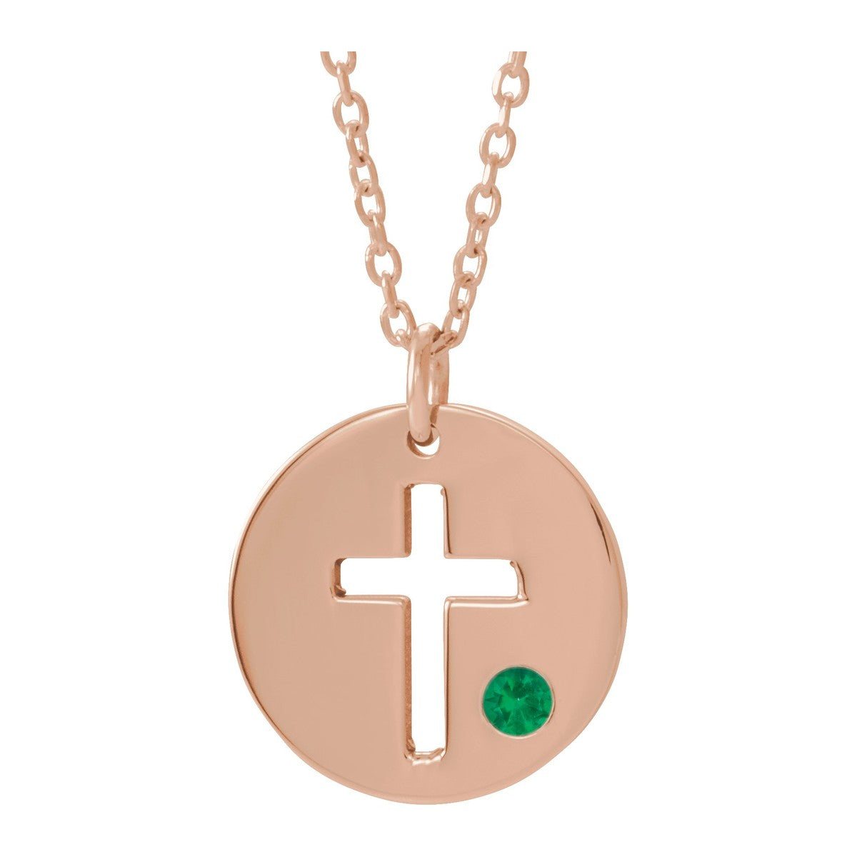 Pierced Cross Disc Necklace with Stone