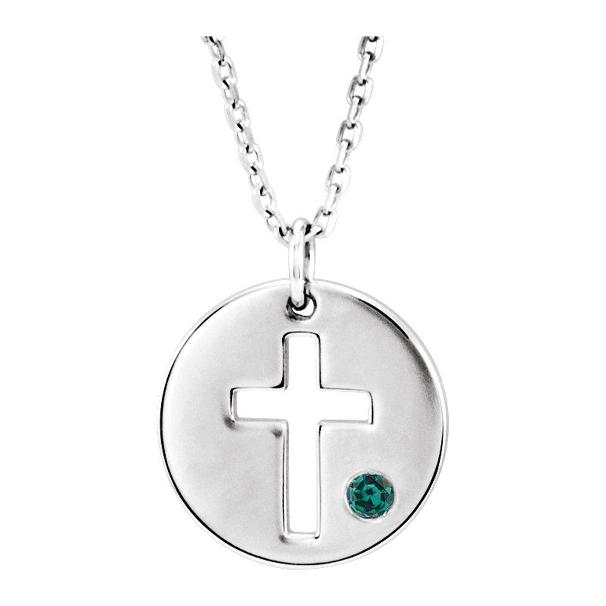 Pierced Cross Disc Necklace with Stone