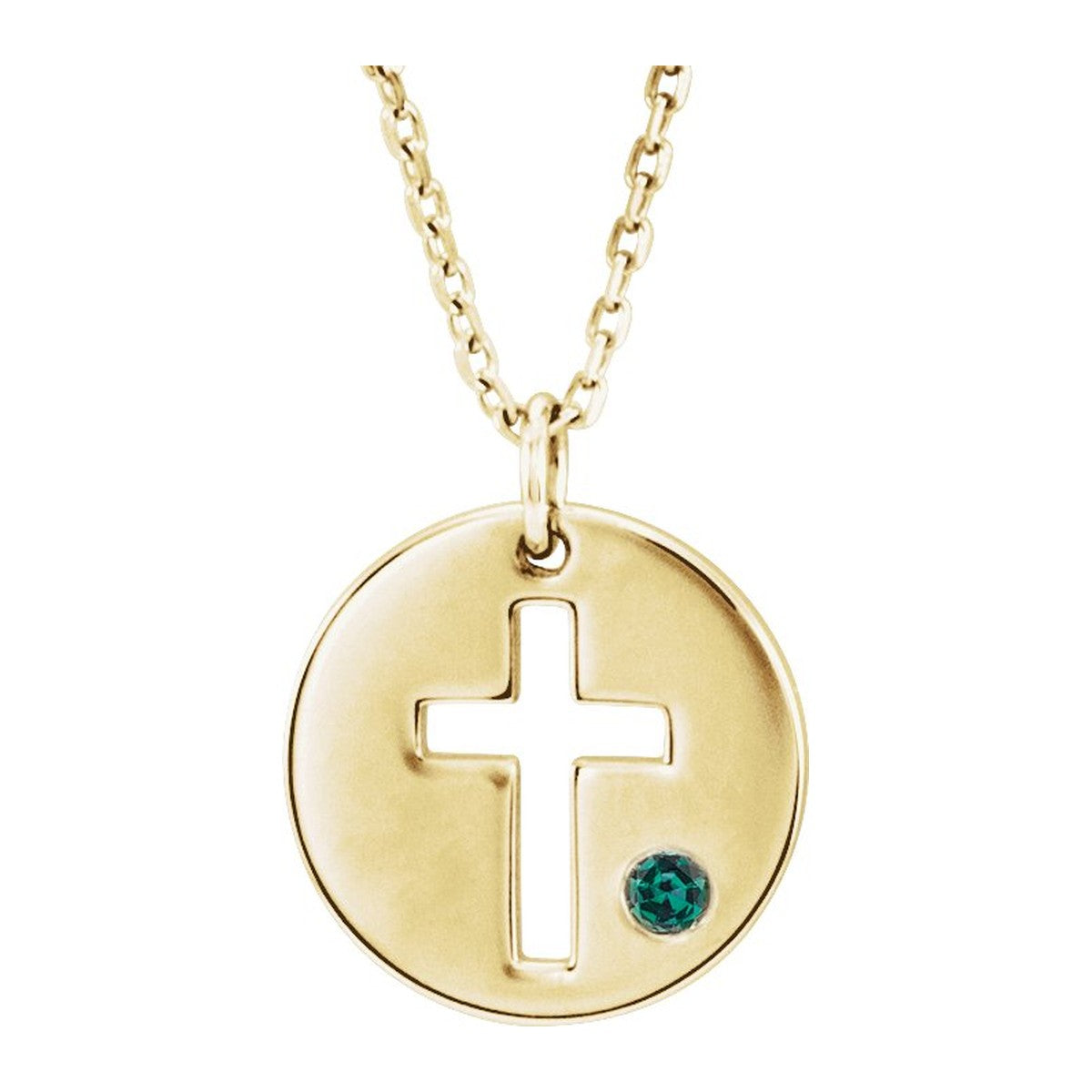Pierced Cross Disc Necklace with Stone