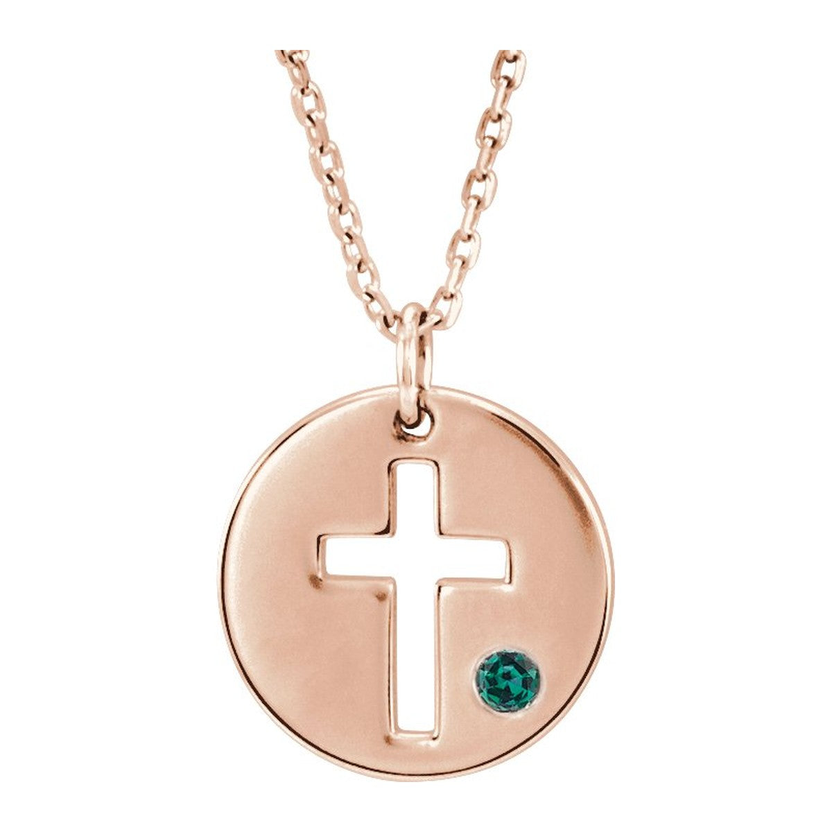 Pierced Cross Disc Necklace with Stone