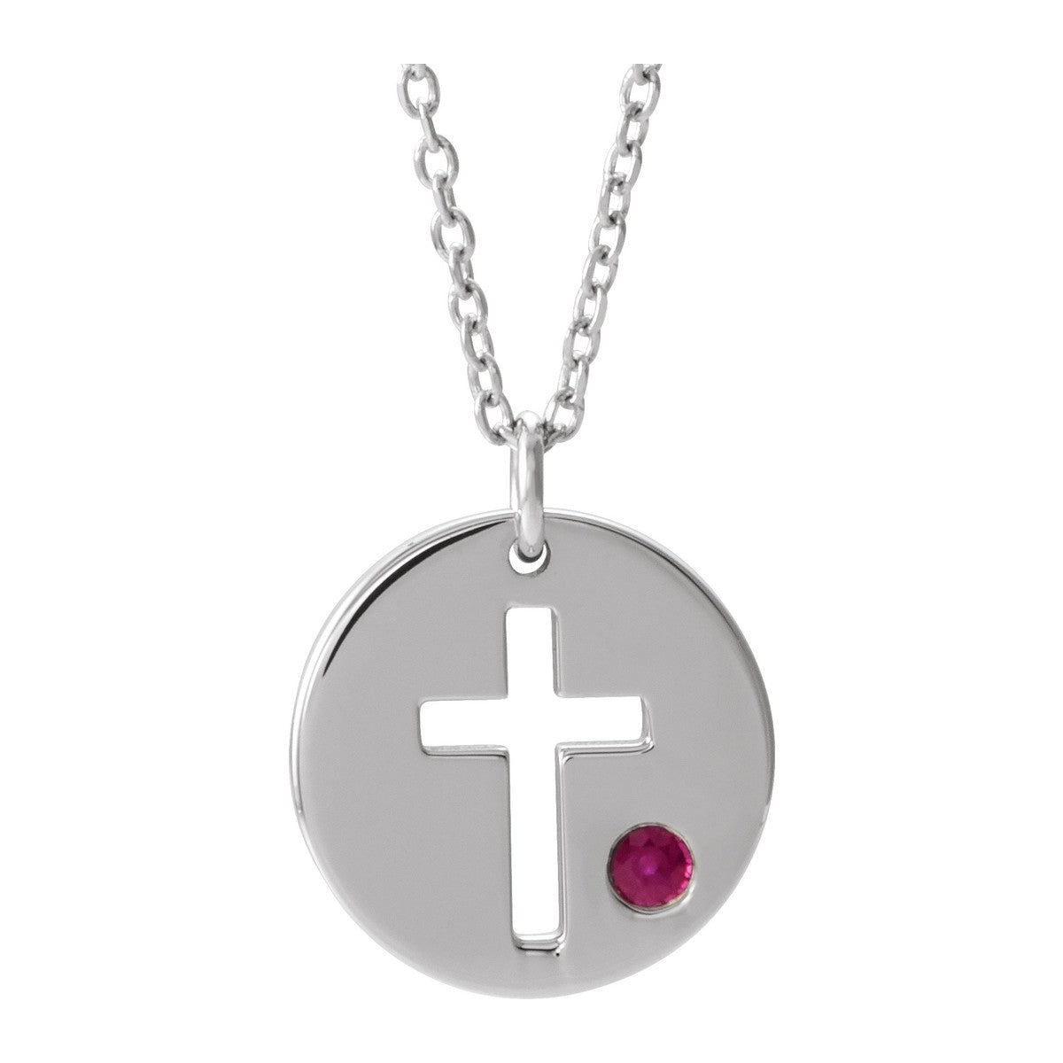 Pierced Cross Disc Necklace with Stone