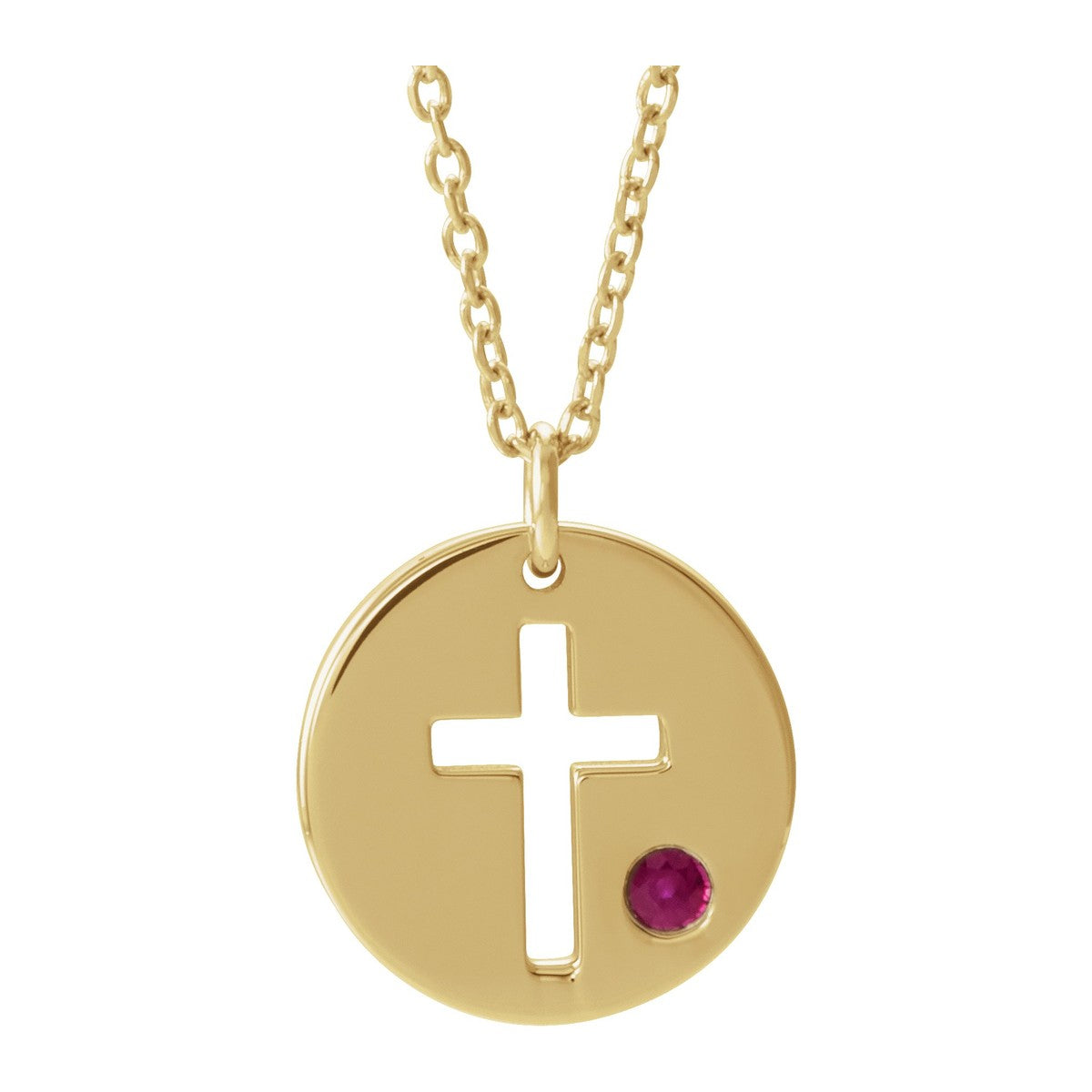 Pierced Cross Disc Necklace with Stone