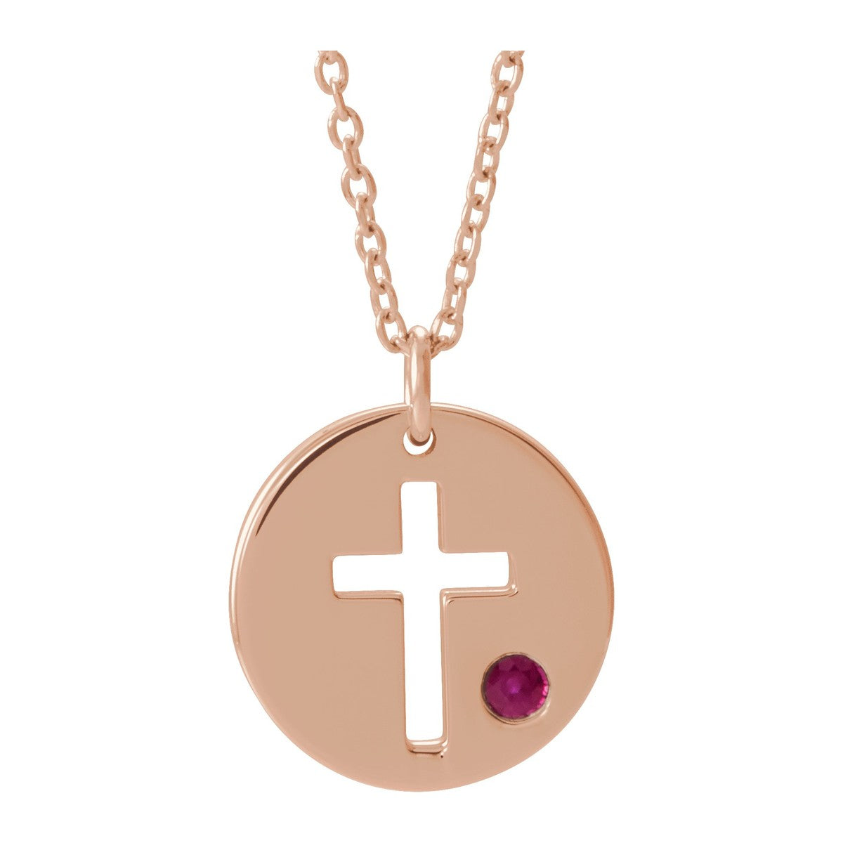 Pierced Cross Disc Necklace with Stone