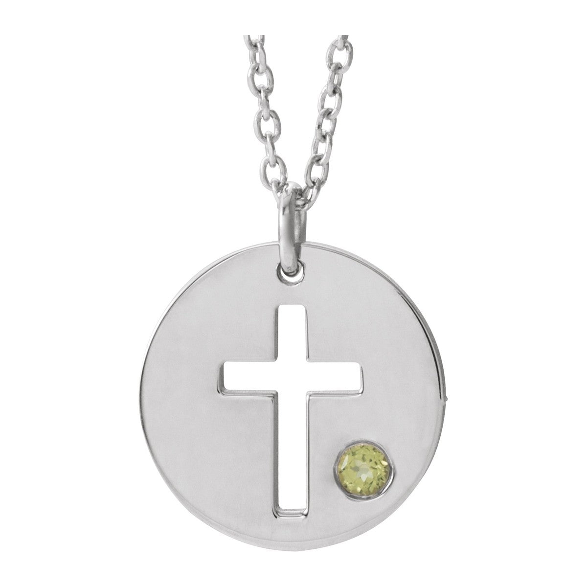 Pierced Cross Disc Necklace with Stone