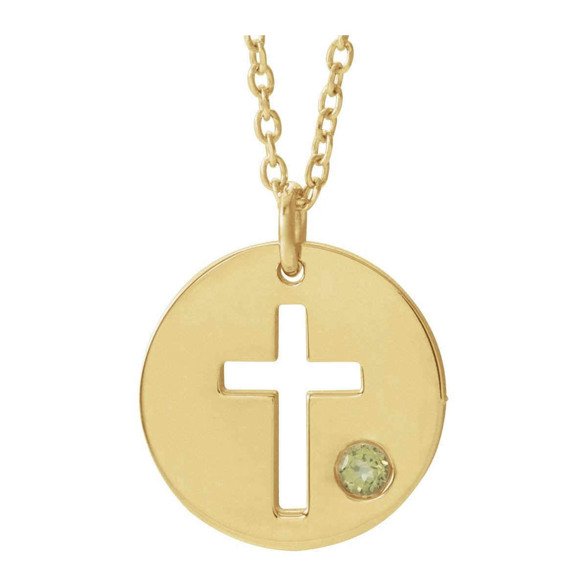 Pierced Cross Disc Necklace with Stone