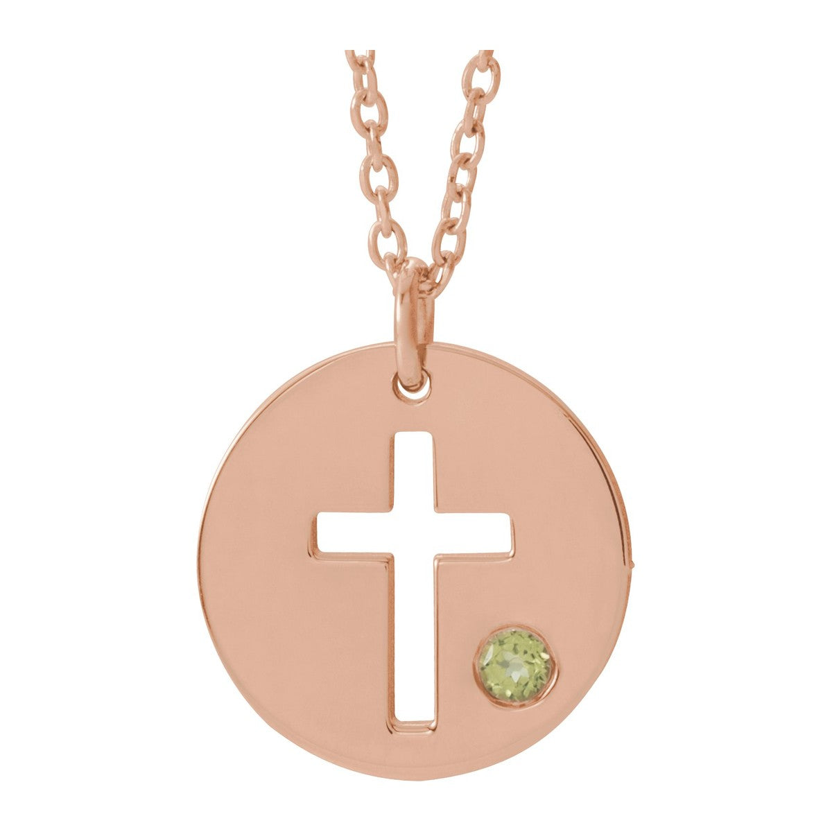 Pierced Cross Disc Necklace with Stone