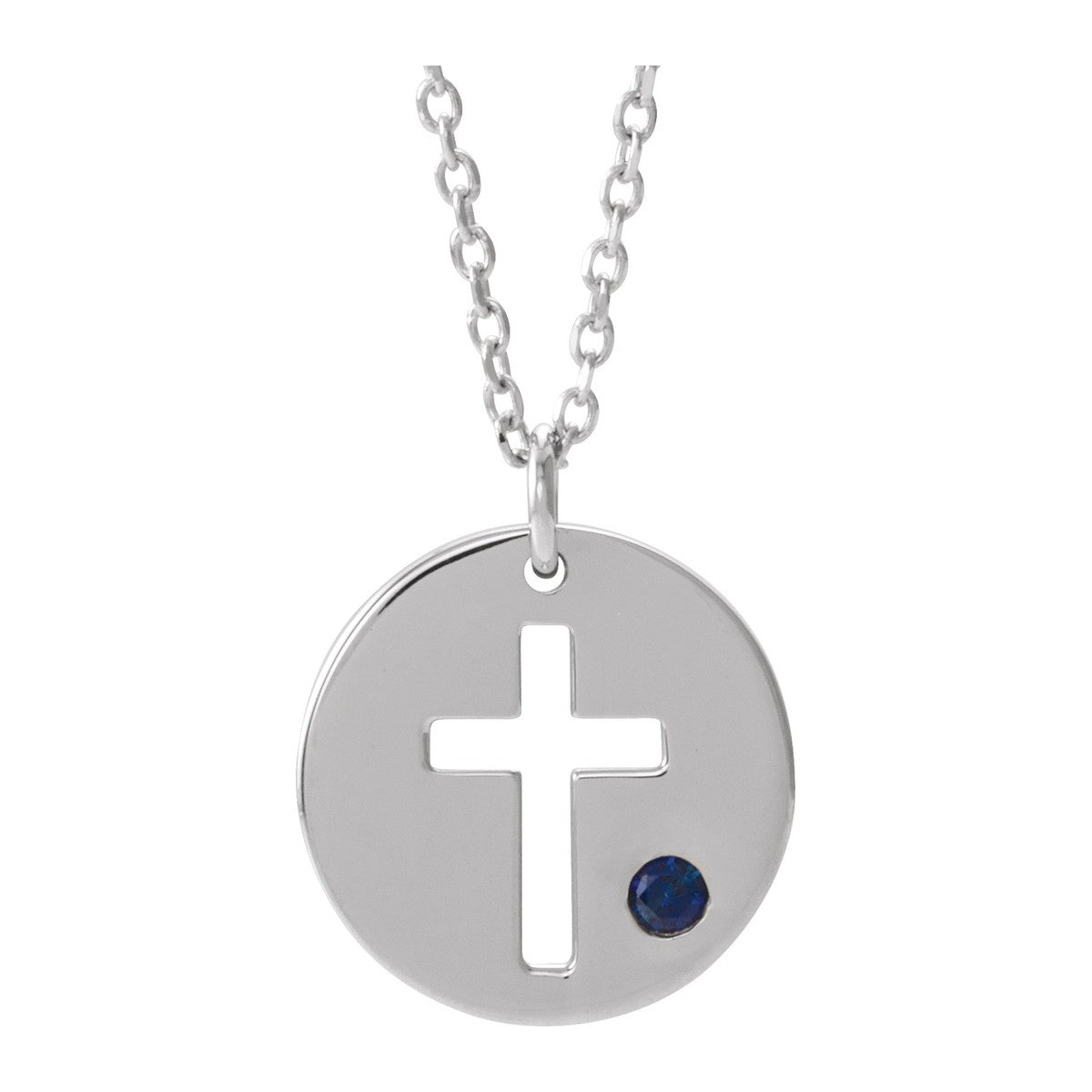 Pierced Cross Disc Necklace with Stone