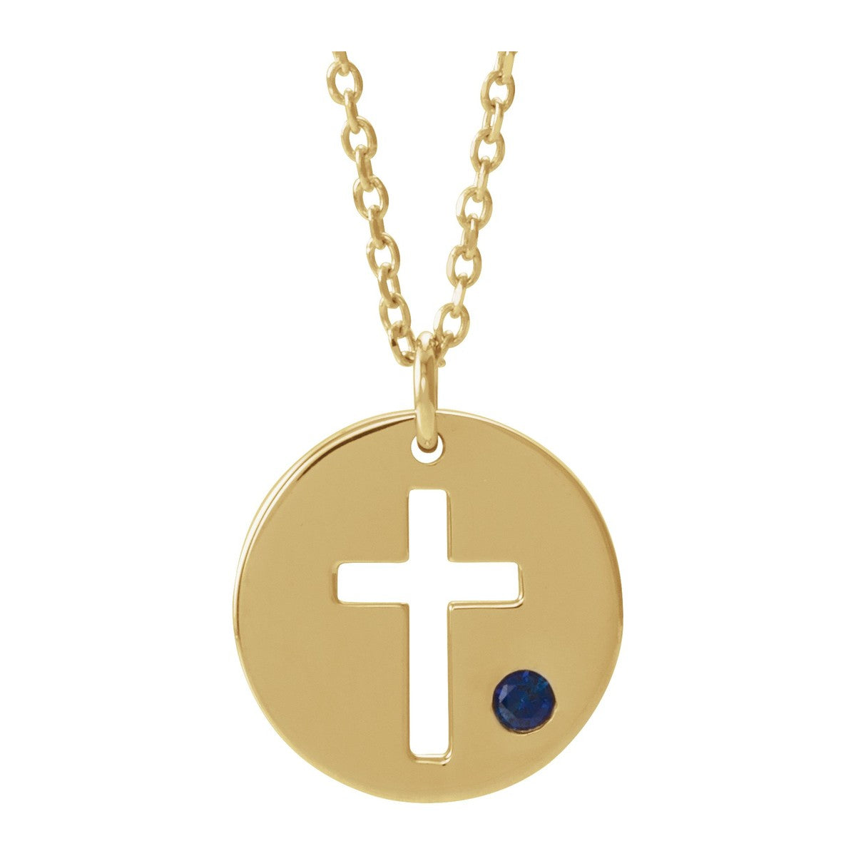 Pierced Cross Disc Necklace with Stone