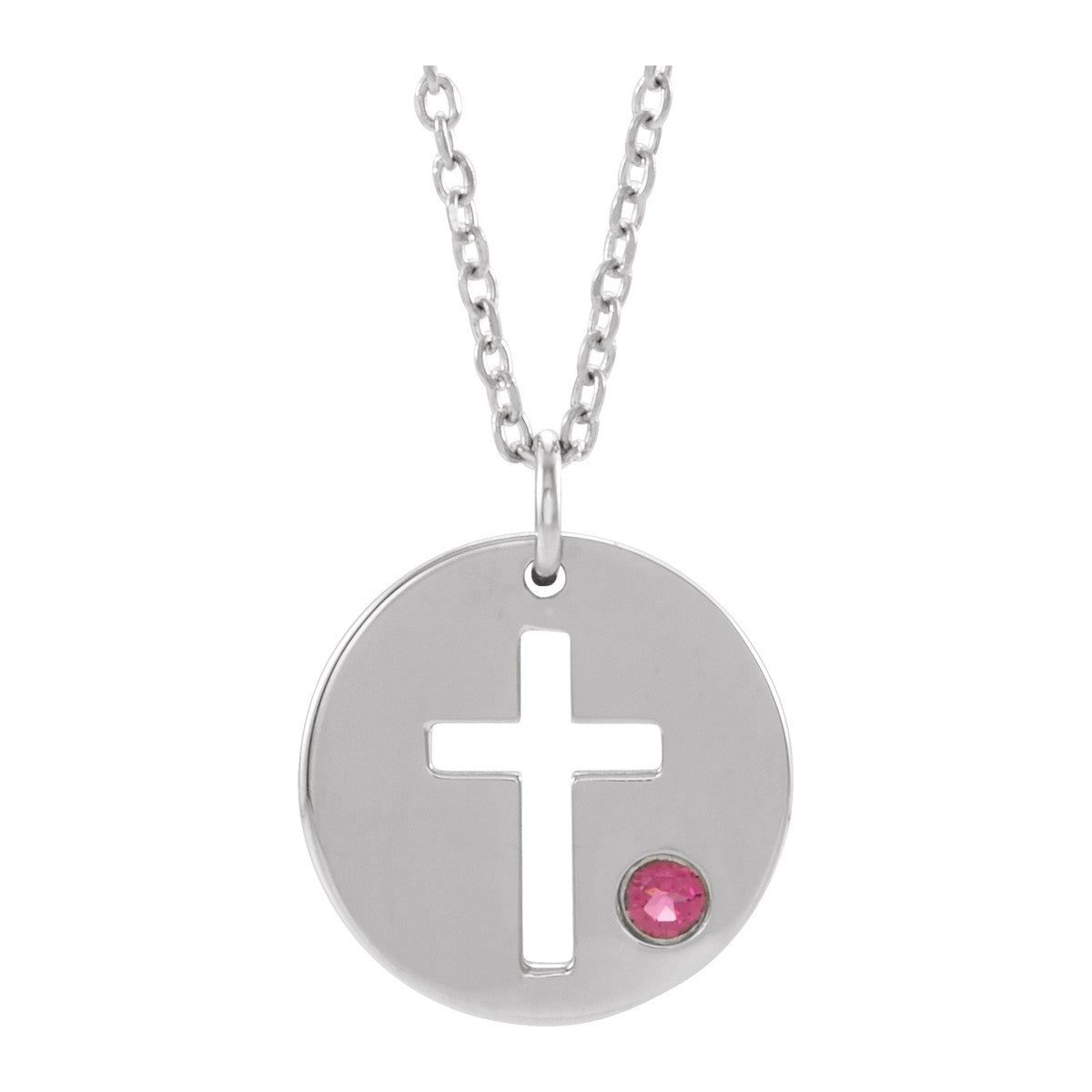 Pierced Cross Disc Necklace with Stone