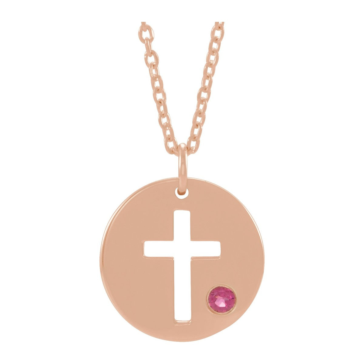 Pierced Cross Disc Necklace with Stone