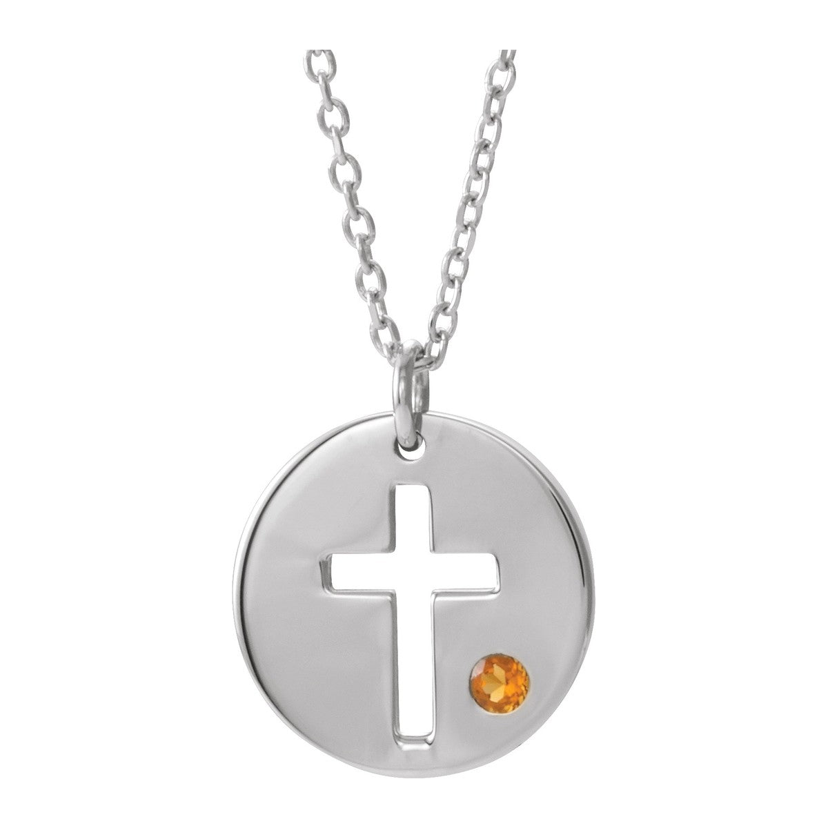 Pierced Cross Disc Necklace with Stone