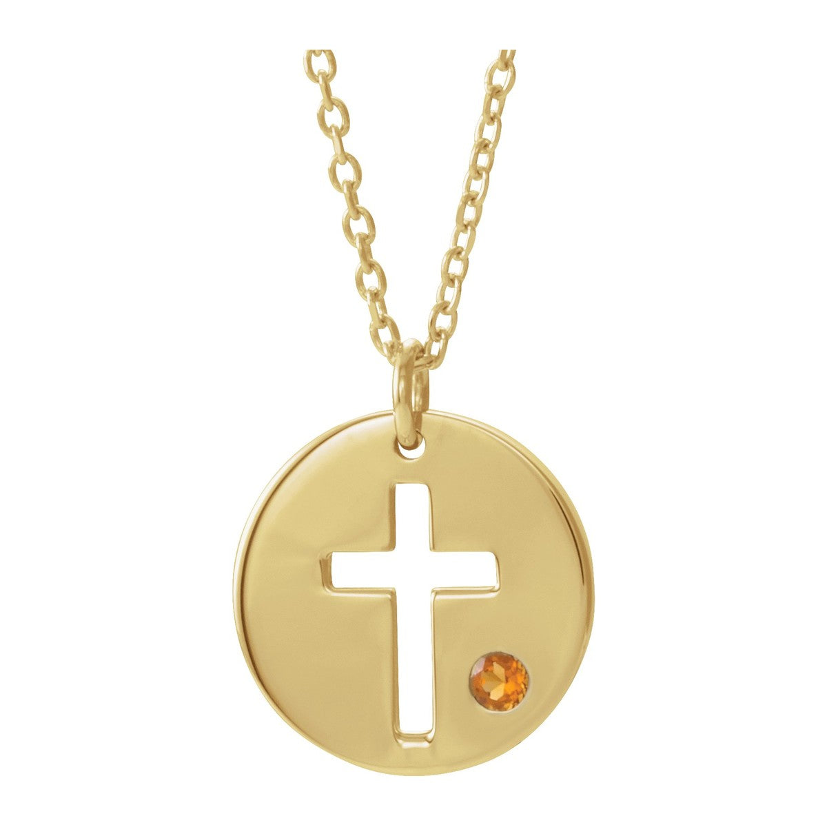 Pierced Cross Disc Necklace with Stone