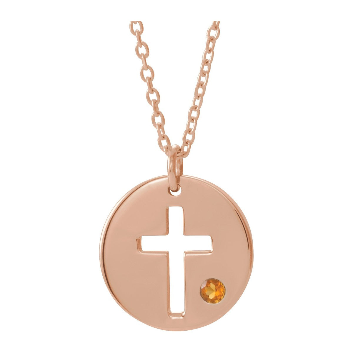 Pierced Cross Disc Necklace with Stone