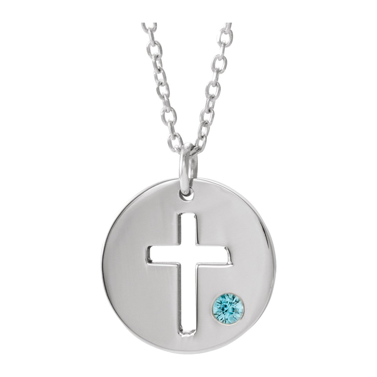 Pierced Cross Disc Necklace with Stone