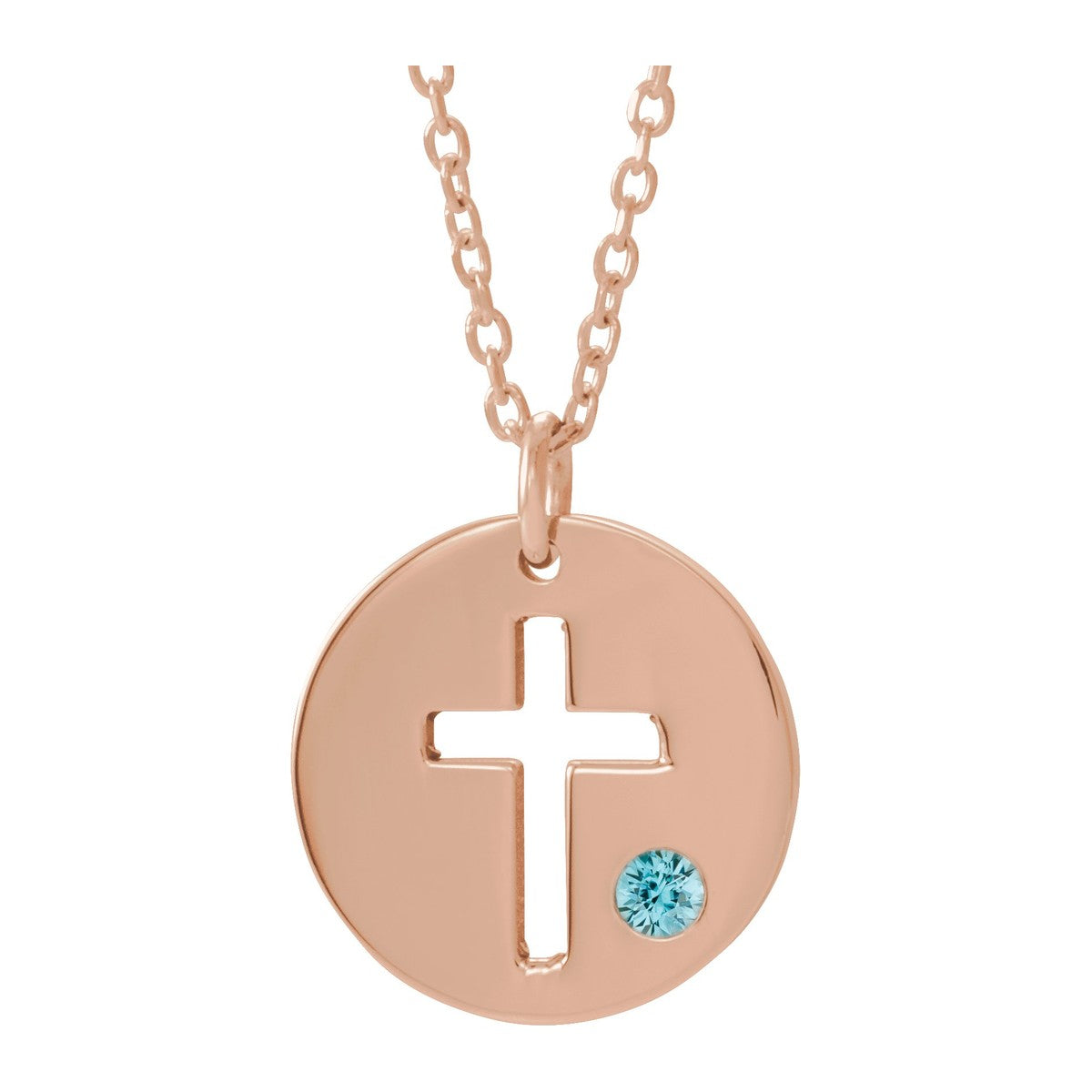 Pierced Cross Disc Necklace with Stone