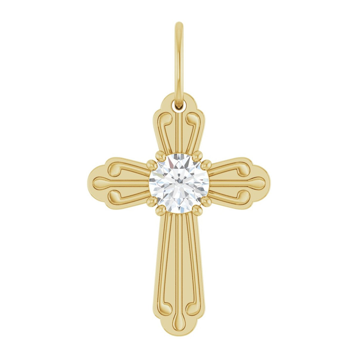 Diamond Solitaire Budded Cross Pendant