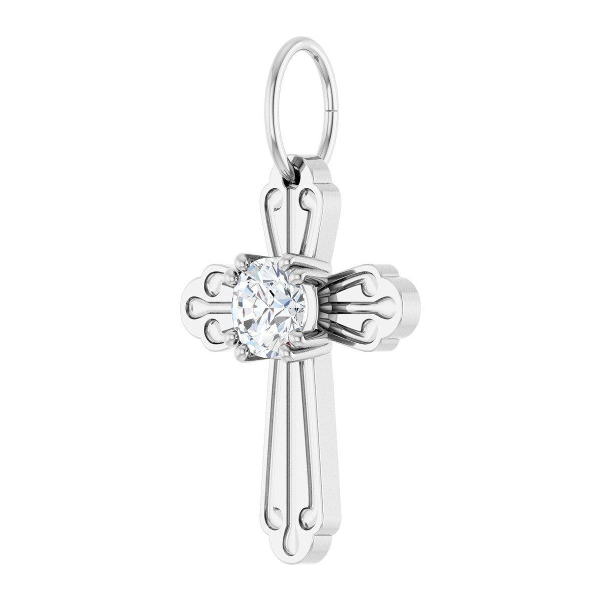 Diamond Solitaire Budded Cross Pendant