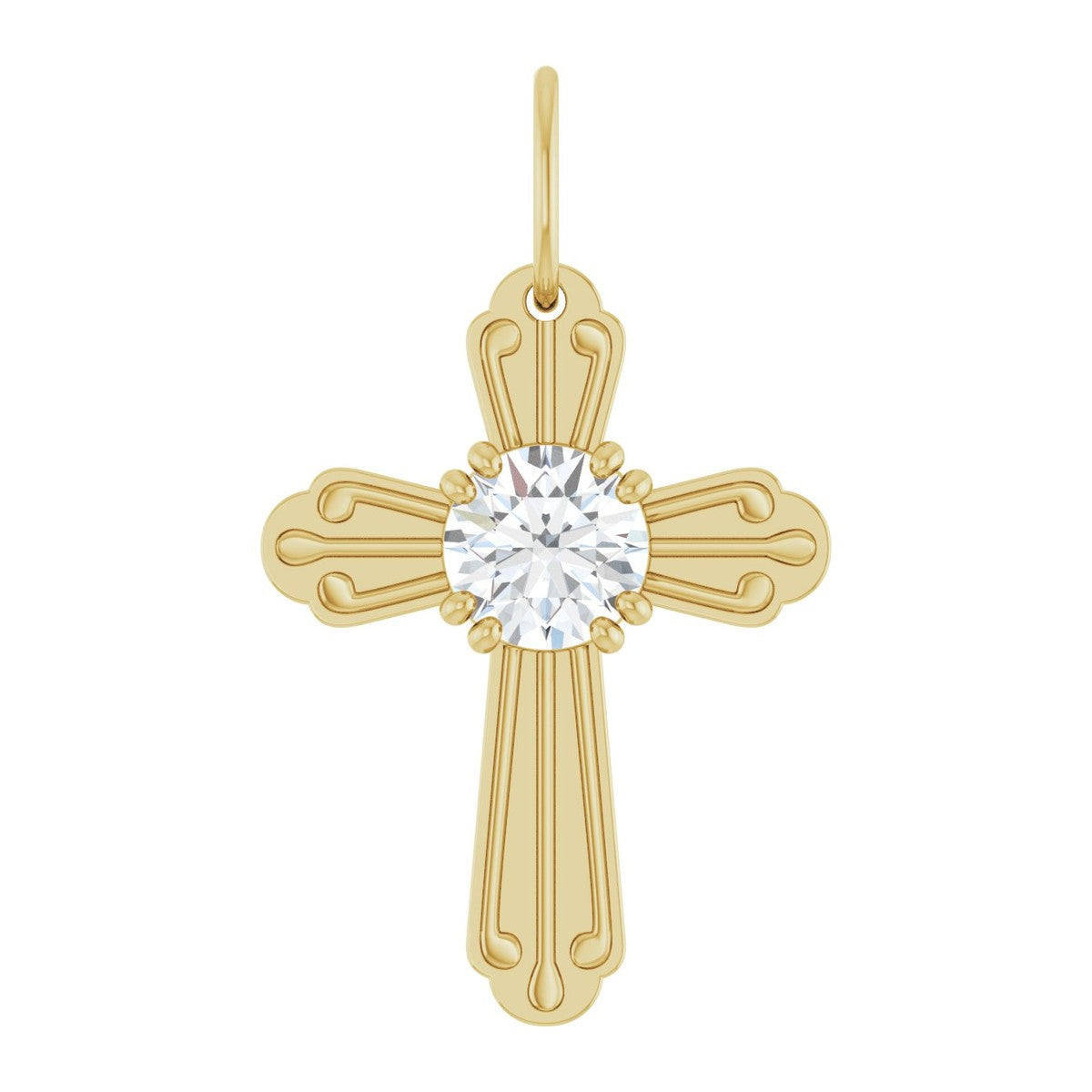 Diamond Solitaire Budded Cross Pendant