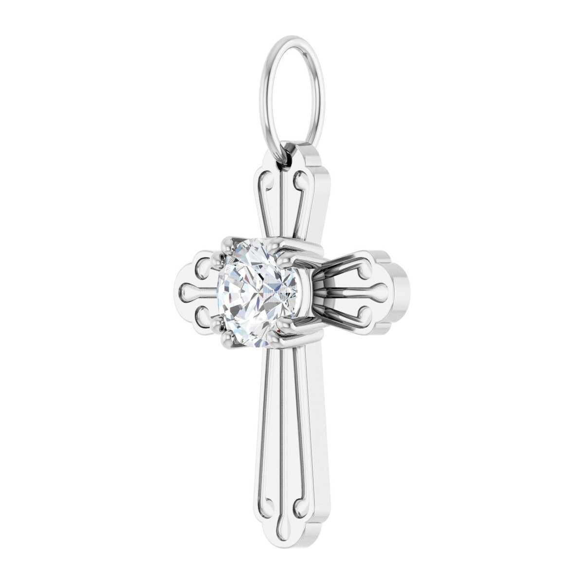 Diamond Solitaire Budded Cross Pendant