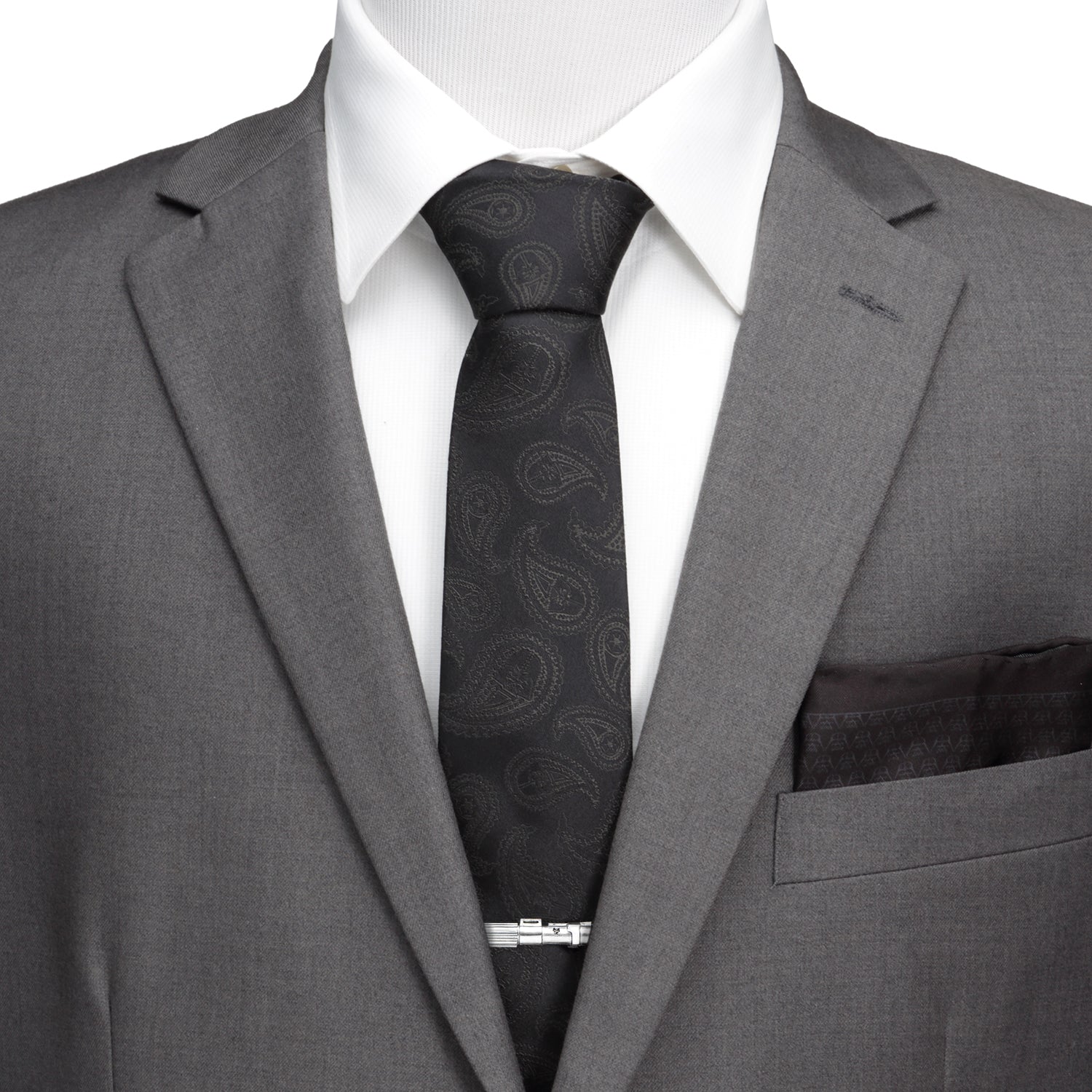 Star Wars Darth Vader LIGHTSABER Tie Clip and Black Paisley Tie – Choose the Dark Side Gift Set