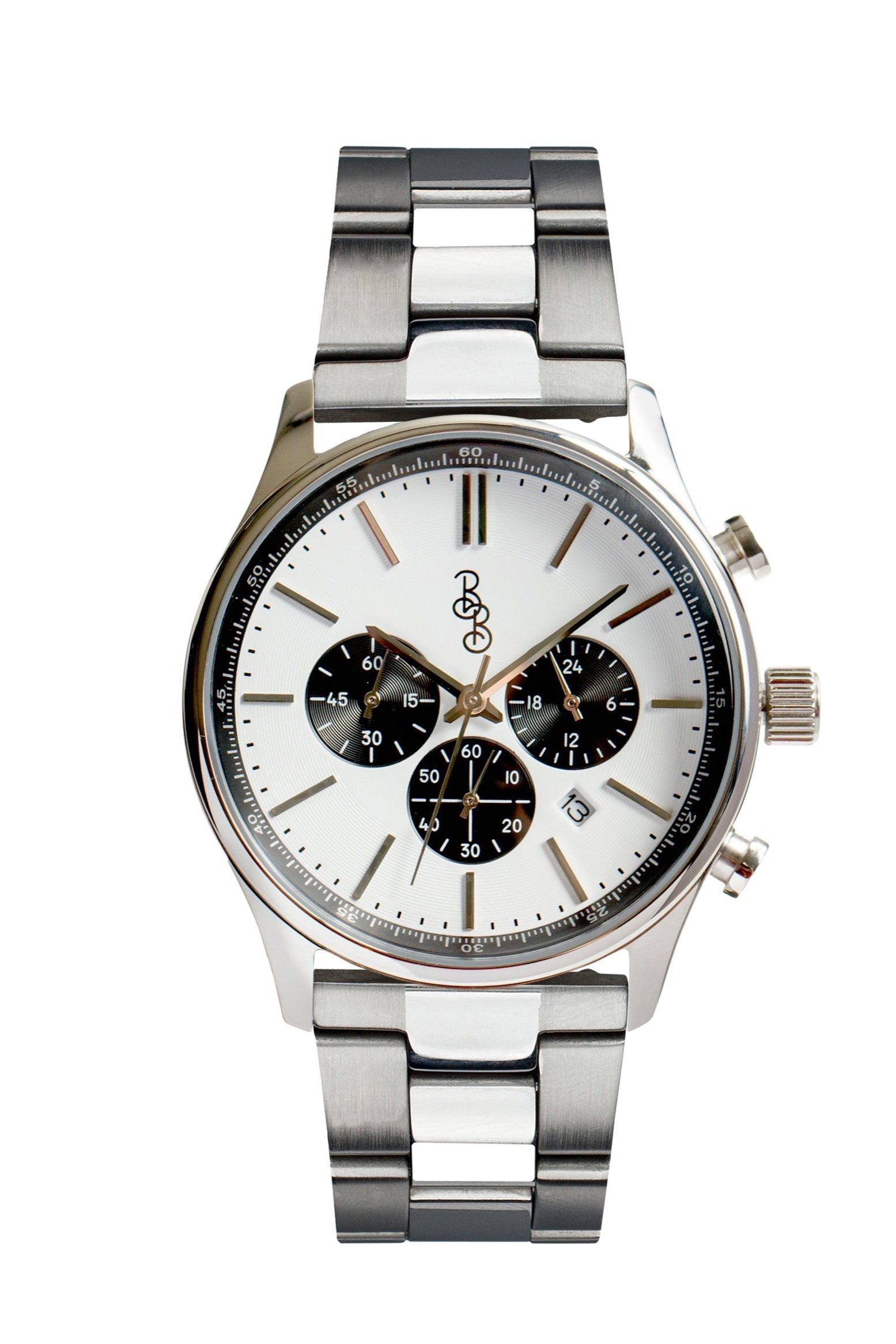 White and Black Chronograph - close-up detail view