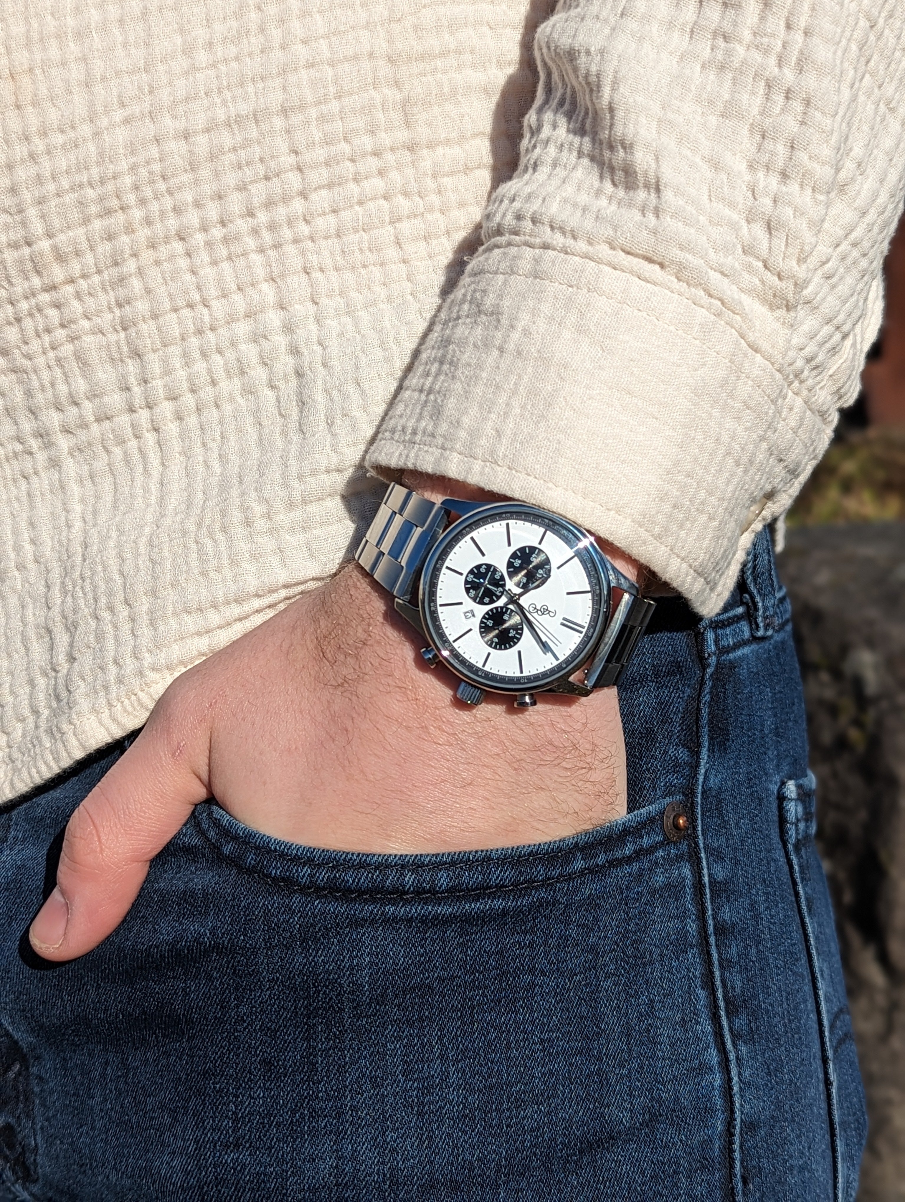 White and Black Chronograph - alternate angle