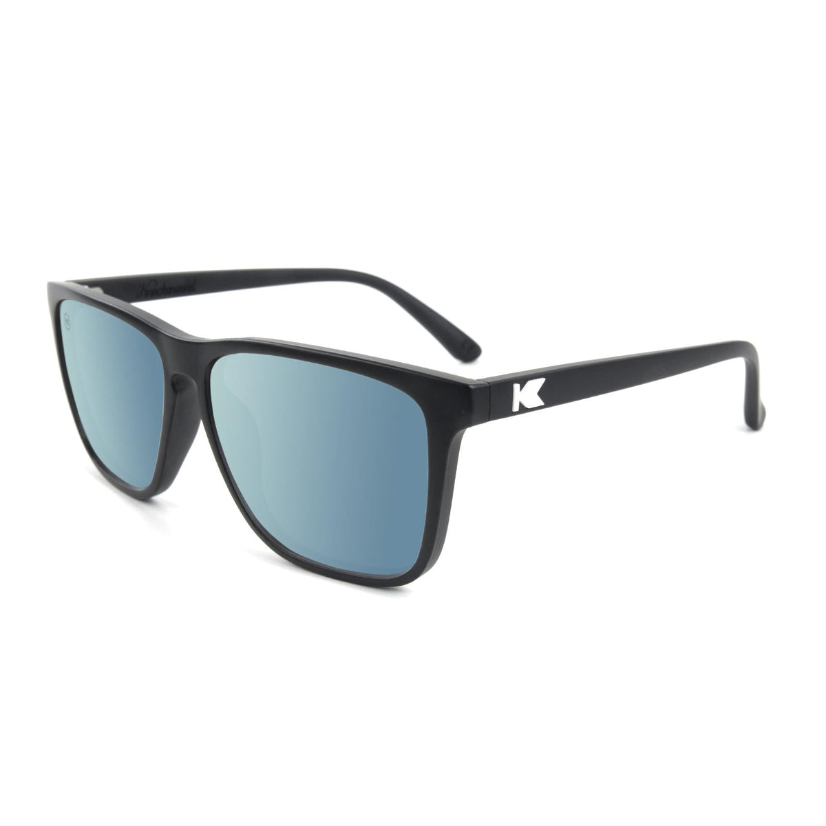 Black square sunglasses with light-blue tinted lenses
