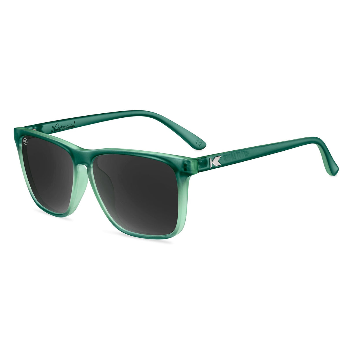 Knockaround Fast Lanes sunglasses with green frames and dark square lenses